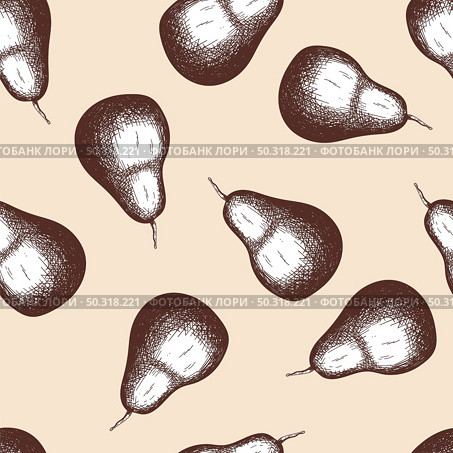 Seamles Pattern Of Pear. Hand Drawn Sketch. Retro Vintage Design. Vector Illustration. Стоковая иллюстрация, агентство Ingram Publishing / Фотобанк Лори