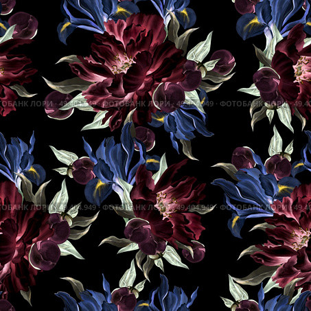 Seamless pattern inversion of peony and crocus, green leaves. Floral wedding card. watercolor illustration. Seamless pattern inversion of peony and crocus, green leaves. Floral wedding card. watercolor . Стоковое фото, агентство Ingram Publishing / Фотобанк Лори