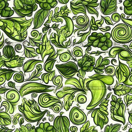 Seamless pattern on the background of bp green leaves. Стоковое AI-изображение, AI-художник Ярославский Максим / Фотобанк Лори