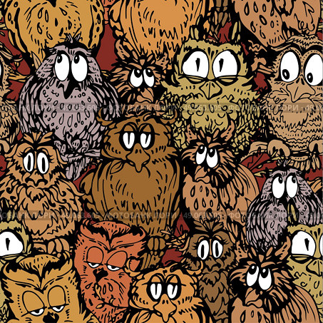 Seamless pattern with cute owls on branch. Hand drawn background. Стоковая иллюстрация, агентство Ingram Publishing / Фотобанк Лори