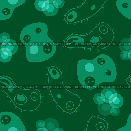 Seamless pattern with micro cells vector illustration isolated on blue background. Repeated elements structure with bacterial organisms in mesh. Seamless Pattern Micro Cells Vector Illustration. Стоковая иллюстрация, агентство Ingram Publishing / Фотобанк Лори
