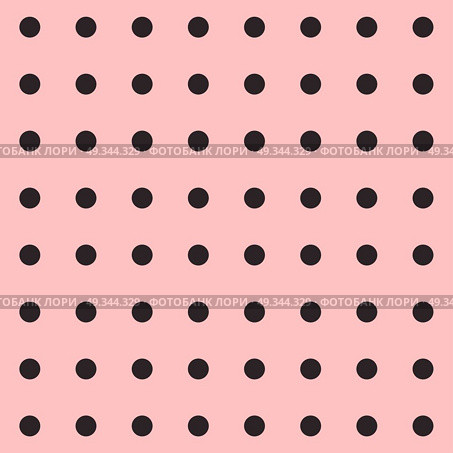 Seamless polka dot pattern. Black dots on pink background. Vector illustration. Стоковая иллюстрация, агентство Ingram Publishing / Фотобанк Лори