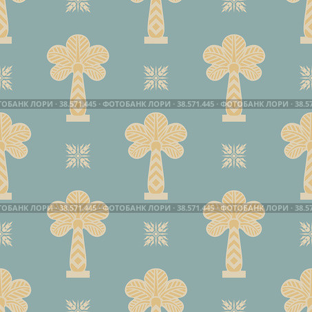 Seamless vector pattern in Assyrian style with palm trees. Стоковая иллюстрация, иллюстратор Елена  Попкова / Фотобанк Лори