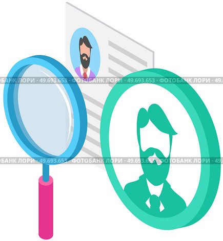 Search social profile, recruitment. Page with social network, human avatar and magnifying glass. Looking for candidate for new job, business communication, emloyment management, personal manager. Search social profile, recruitment. Page with social network, human avatar and magnifying glass. Стоковая иллюстрация, агентство Ingram Publishing / Фотобанк Лори
