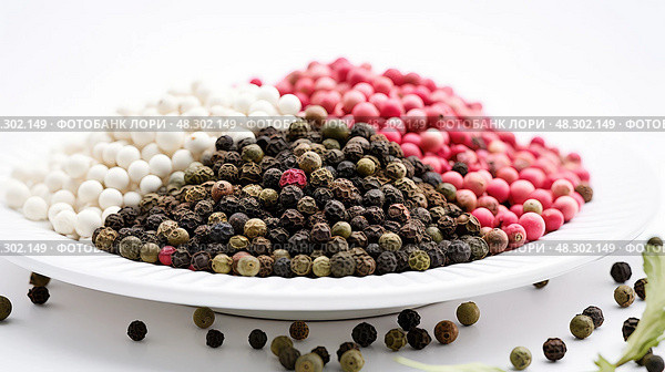 seasing peppercorns on white. Стоковое AI-изображение, AI-художник Vectorwin / Фотобанк Лори