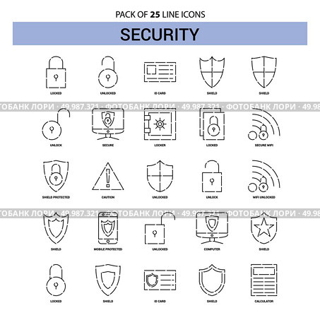 Security Line Icon Set - 25 Dashed Outline Style. Стоковая иллюстрация, агентство Ingram Publishing / Фотобанк Лори