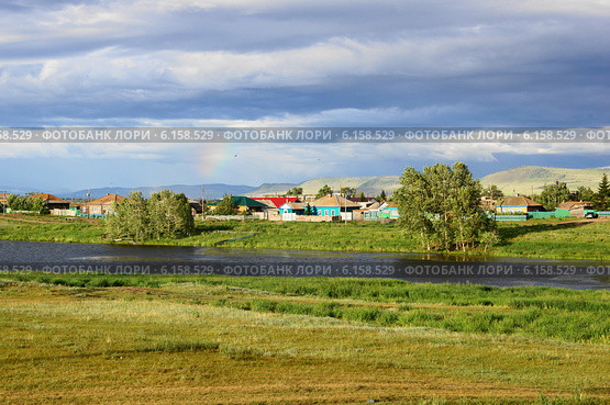 Село Знаменка (Хакасия). Летний вечер с облаками (2014 год). Стоковое фото, фотограф Konstantin Kartashov / Фотобанк Лори