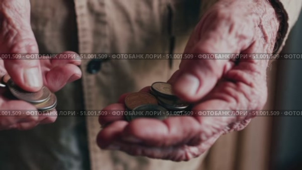Senior hands carefully counting scattered coins, revealing economic challenges and financial vulnerability in aging population. Стоковое AI-видео, аниматор Данил Руденко / Фотобанк Лори