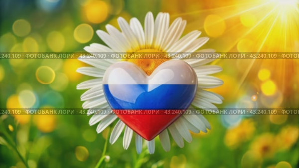 Сердце в цветах российского флага на фоне ромашки. Стоковое AI-видео, аниматор Виктория Кольцова / Фотобанк Лори