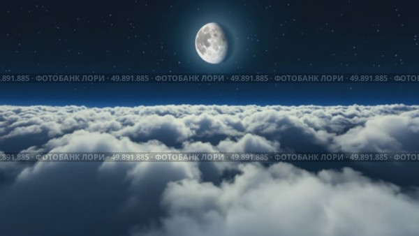 Serene moonlit clouds and starry night sky panorama. Стоковое AI-видео, аниматор Владимир Федоров / Фотобанк Лори