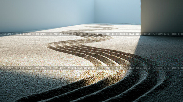Serene Sand Patterns in Sunlit Room. Стоковое AI-изображение, AI-художник Кирилл Черезов / Фотобанк Лори