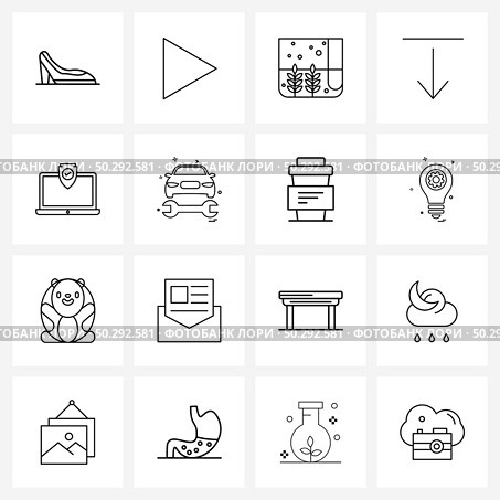 Set of 16 UI Icons and symbols for hardware, protected, nature, computer, download Vector Illustration. Стоковая иллюстрация, агентство Ingram Publishing / Фотобанк Лори