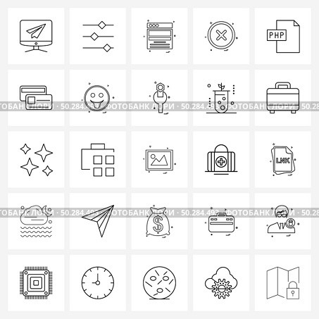 Set of 25 Simple Line Icons of php, document, web layout, cancel, user interface Vector Illustration. Стоковая иллюстрация, агентство Ingram Publishing / Фотобанк Лори