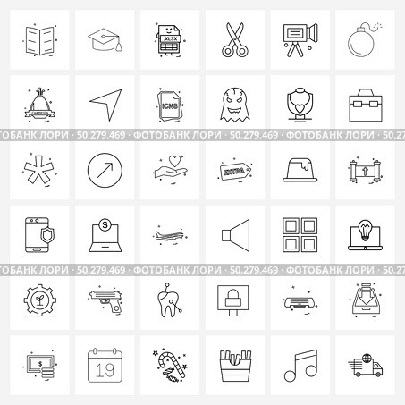 Set of 36 Simple Line Icons of camera, cutter, file, scissor, xlsx Vector Illustration. Стоковая иллюстрация, агентство Ingram Publishing / Фотобанк Лори