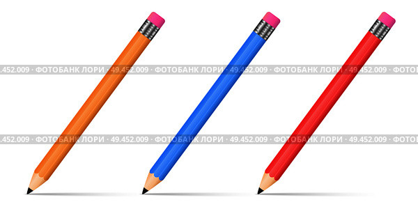 Set of 3d realistic sharpened pencils isolated on white background. Vector illustration. Стоковая иллюстрация, агентство Ingram Publishing / Фотобанк Лори