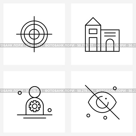 Set of 4 Simple Line Icons for Web and Print such as target; customize; browser; house; setting Vector Illustration. Стоковая иллюстрация, агентство Ingram Publishing / Фотобанк Лори
