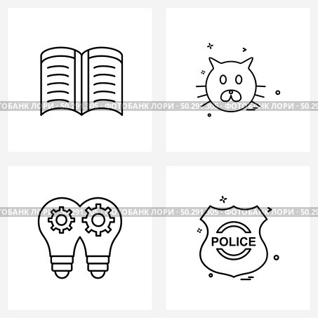 Set of 4 Simple Line Icons for Web and Print such as book, gear, animal, meadow, amble Vector Illustration. Стоковая иллюстрация, агентство Ingram Publishing / Фотобанк Лори