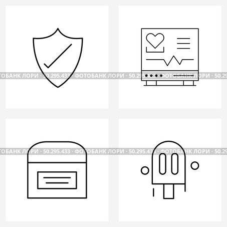 Set of 4 Simple Line Icons for Web and Print such as ok, box, valid, healthcare, letter box Vector Illustration. Стоковая иллюстрация, агентство Ingram Publishing / Фотобанк Лори