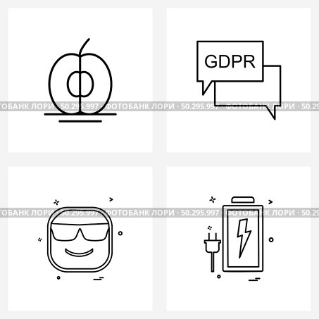 Set of 4 UI Icons and symbols for apple, emotions, health, gdpr, Vector Illustration. Стоковая иллюстрация, агентство Ingram Publishing / Фотобанк Лори