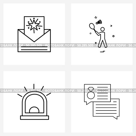 Set of 4 Universal Line Icons of Christmas letter, siren, document, badminton, loan Vector Illustration. Стоковая иллюстрация, агентство Ingram Publishing / Фотобанк Лори