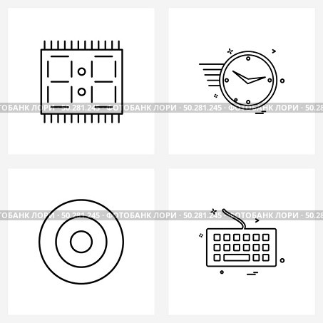 Set of 4 Universal Line Icons of data, focus, seven, time , keyboard Vector Illustration. Стоковая иллюстрация, агентство Ingram Publishing / Фотобанк Лори