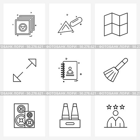 Set of 9 Line Icon Signs and Symbols of studies, avatar, map, diary, enlarge Vector Illustration. Стоковая иллюстрация, агентство Ingram Publishing / Фотобанк Лори