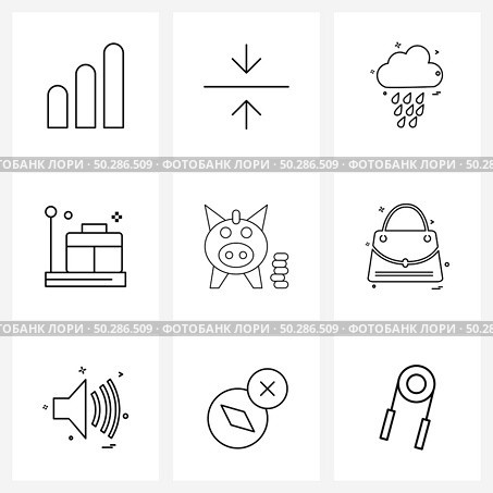 Set of 9 Simple Line Icons for Web and Print such as savings, finance, rainy, capital, travel Vector Illustration. Стоковая иллюстрация, агентство Ingram Publishing / Фотобанк Лори
