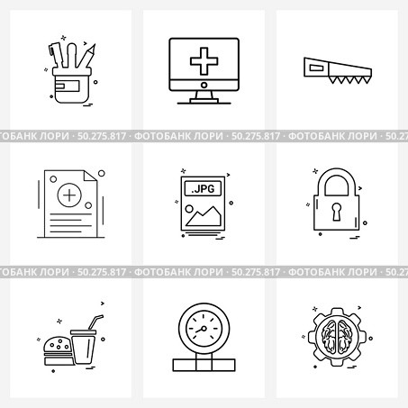 Set of 9 UI Icons and symbols for file extension, file, build, add, toolkit Vector Illustration. Стоковая иллюстрация, агентство Ingram Publishing / Фотобанк Лори