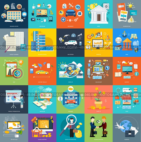 Set of business concepts product presentation, search investors, idea and other in flat design on banners. Can be used for web banners, marketing and promotional materials, presentation templates. Стоковая иллюстрация, агентство Ingram Publishing / Фотобанк Лори
