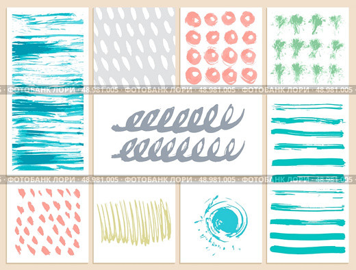 Set of creative cards with blots and scribbles. Vector illustration.. Set of creative cards with blots and scribbles. Стоковая иллюстрация, агентство Ingram Publishing / Фотобанк Лори