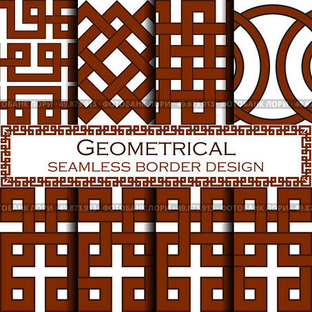 Set of Eight Oriental geometrical seamless borders. Suitable for  creating pattern brushes. Стоковая иллюстрация, агентство Ingram Publishing / Фотобанк Лори