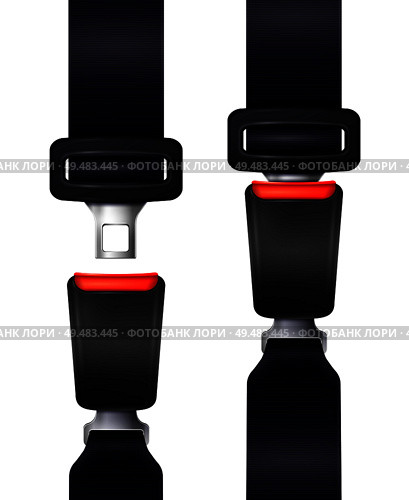 Set of realistic automobile seat belts in fixed and unblocked view isolated on white background vector illustration. Стоковая иллюстрация, агентство Ingram Publishing / Фотобанк Лори