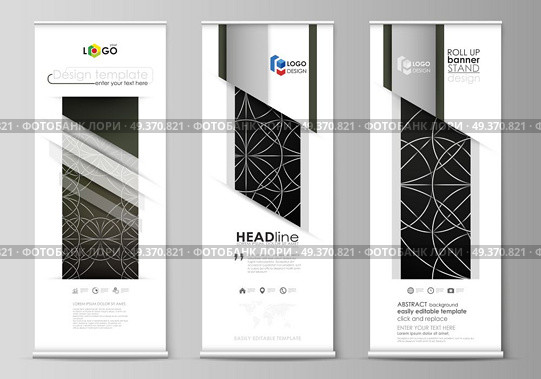 Set of roll up banner stands, flat design templates, abstract geometric style, modern business concept, corporate vertical vector flyers, flag layouts. Celtic pattern. Abstract ornament, geometric vintage texture, medieval classic ethnic style.. Roll up banner stands, flat design templates, business concept, corporate vertical vector flyers, flag layouts. Celtic pattern. Abstract ornament, vintage texture, medieval classic ethnic style. Стоковая иллюстрация, агентство Ingram Publishing / Фотобанк Лори