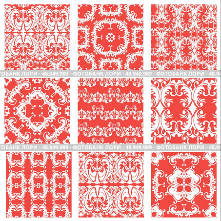 Set of squared backgrounds - ornamental seamless pattern. Design for bandanna, carpet, shawl, pillow or cushion. Ready to use as swatch. Стоковая иллюстрация, агентство Ingram Publishing / Фотобанк Лори