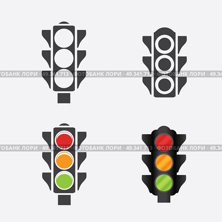 Set of traffic lights. Flat signal icons. Стоковая иллюстрация, агентство Ingram Publishing / Фотобанк Лори