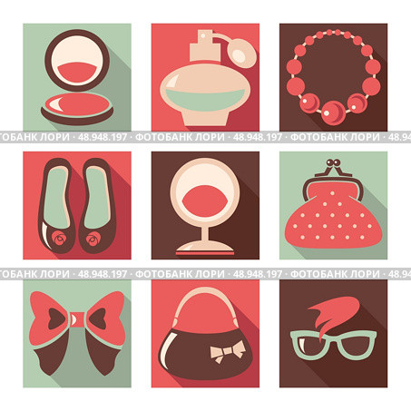 Set of woman fashion flat icons. Стоковая иллюстрация, агентство Ingram Publishing / Фотобанк Лори