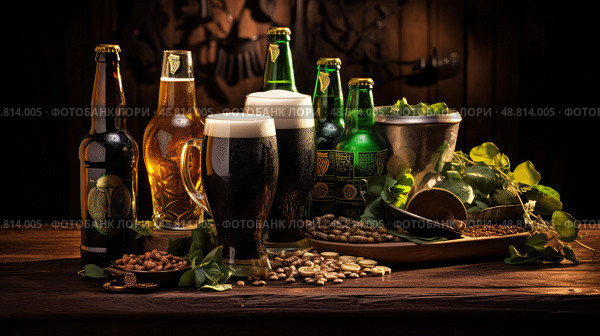 shamrock st patricks day beer ai generated. Стоковое AI-изображение, AI-художник Vectorwin / Фотобанк Лори