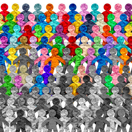 Shifting Population Dynamics and changing demographics as diverse people in society as human group composition transforming into a multicultural societal makeup and international tolerance celebration. Стоковое фото, агентство Ingram Publishing / Фотобанк Лори
