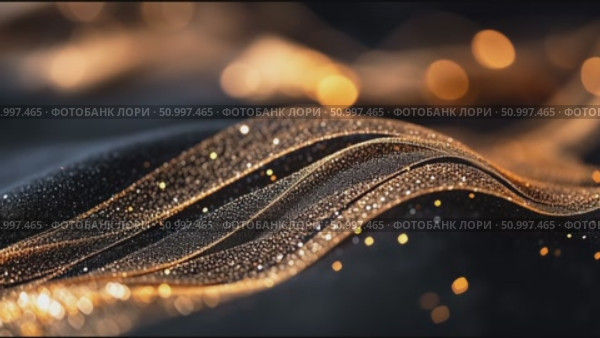 Shimmering gold waves flowing gracefully over smooth black fabric with gentle lights glimmering in the background. Стоковое AI-видео, аниматор Сергей Толмачёв / Фотобанк Лори