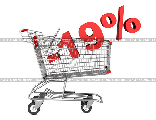 shopping cart with 19 percent discount isolated on white background. Стоковое фото, агентство Ingram Publishing / Фотобанк Лори