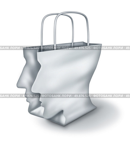 Shopping solutions and intelligent shopper as a concept of a bargain hunter with a white paper bag shaped as a human head on a white background. Стоковое фото, агентство Ingram Publishing / Фотобанк Лори