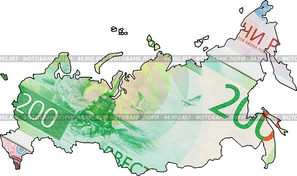 Силуэт карты России с изображением рублей. Стоковое фото, фотограф Иван Синайко / Фотобанк Лори