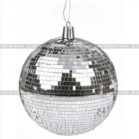 Silver Christmas ball highlighted on a white background. Стоковое AI-изображение, AI-художник Елена Зубкова / Фотобанк Лори