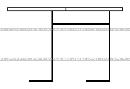 Simple black and white desk with clean lines and rectangular top supported by minimalistic legs. Ideal for home office, student desks, modern interiors, minimalism enthusiasts, office work. Line art. Minimalist Black and White Desk with Sleek Lines and Sturdy Design. Стоковая иллюстрация, агентство Ingram Publishing / Фотобанк Лори