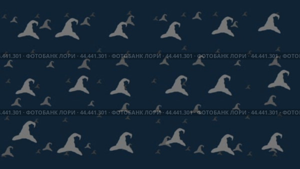 Символы шляпы волшебника перемещаются горизонтально слева направо. Эффект параллакса. Плавающие символы расположены случайным образом. Плавная зацикленная анимация в формате 4k на темно-синем фоне. Стоковое видео, видеограф Карпенко Алексей / Фотобанк Лори