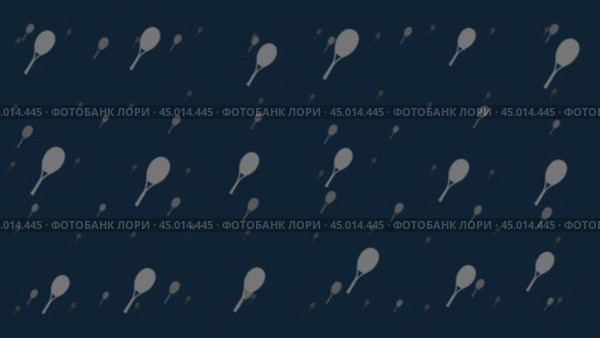 Символы теннисной ракетки перемещаются горизонтально слева направо. Эффект параллакса. Плавающие символы расположены случайным образом. Плавная зацикленная анимация в формате 4k на темно-синем фоне. Стоковое видео, видеограф Карпенко Алексей / Фотобанк Лори