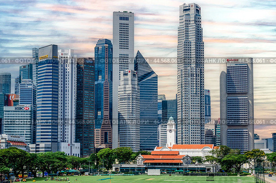 Singapore,  business center, skyscrapers in modern metropolis, city. Singapore Central Area Marina Bay, Singapore CBD (2022 год). Редакционное фото, фотограф Павел Муравьев / Фотобанк Лори