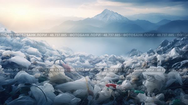 single plastic bag pollution ai generated. Стоковое AI-изображение, AI-художник Vectorwin / Фотобанк Лори