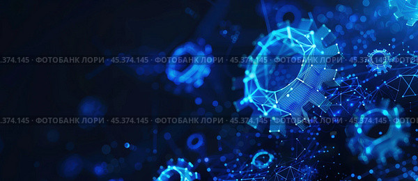Синий фон с шестеренками. Стоковое AI-изображение, AI-художник Александр Жуков / Фотобанк Лори