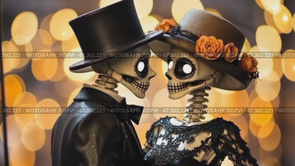 Skeletal figures in wedding dresses. Стоковое AI-видео, аниматор Ирина Старикова / Фотобанк Лори